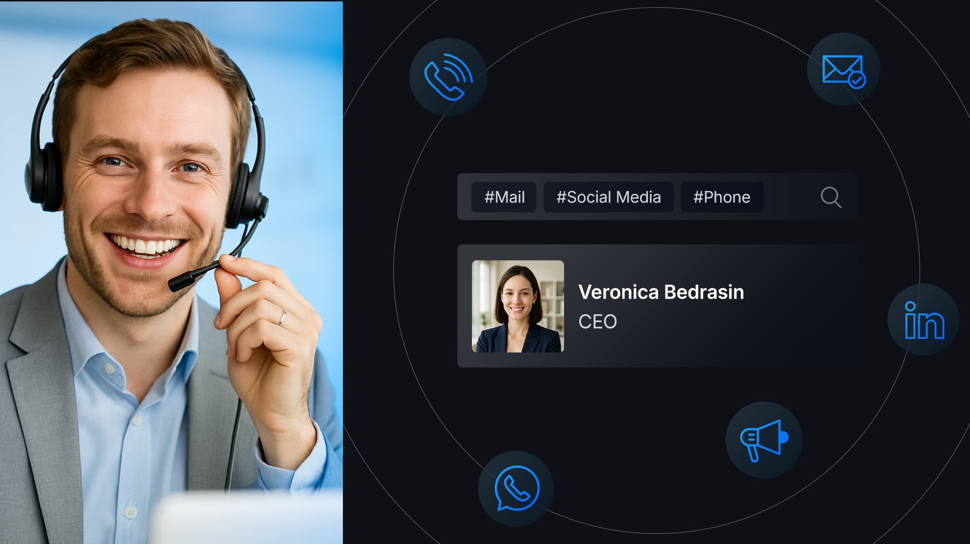 Outreach interface showing advisor profile and investor contact channels